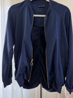 Harlowe & Graham Navy Bomber with Gold Zip Accent
